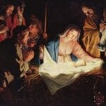 Christmas nativity scene, Christ's birth ushers peace.