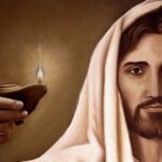 Painting art of jesus holding lighted diva on his hand