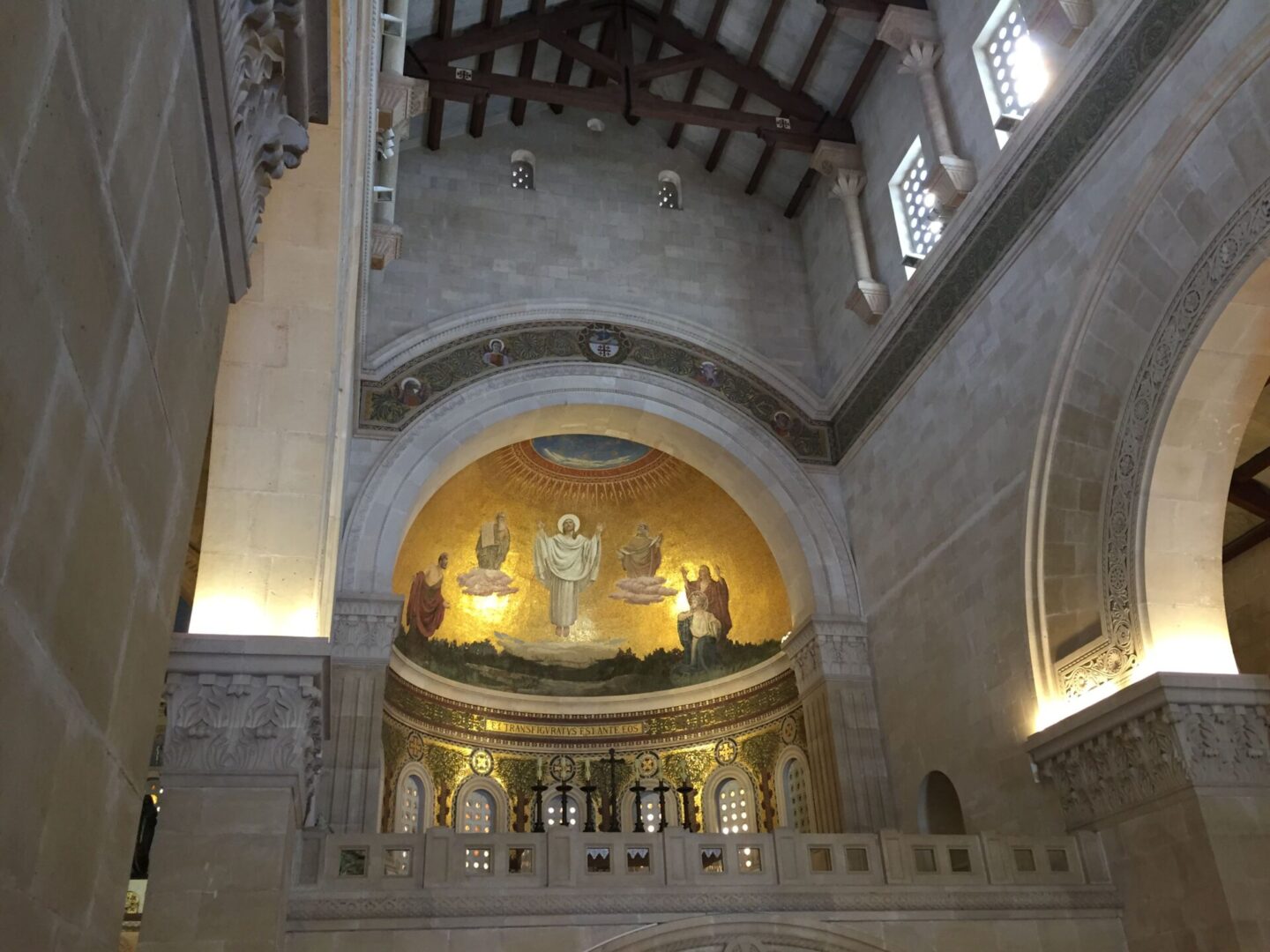 Inside view of the church building with jesus painting