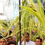 Group of people holding palm branches on palm sunday